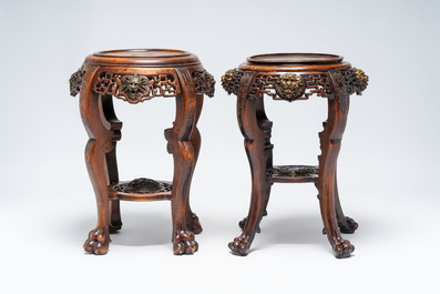 Attributed to Gabriel Viardot (1830-1906): two gilt-bronze-mounted Japonism wooden stands, France, ca. 1900