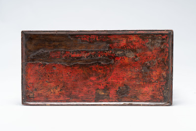 A Tibetan finely painted polychrome wooden folding table and an altar table, 18/19th C.