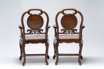A set of six fine Chinese marble-inset hongmu chairs, 19th C.