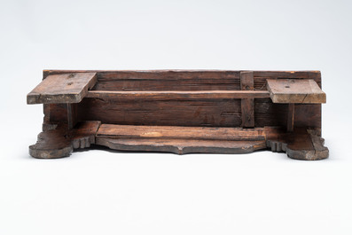 A Tibetan finely painted polychrome wooden folding table and an altar table, 18/19th C.