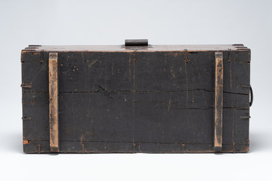 A Korean wrought-iron mounted wooden coin chest (Ton-Kwe), Joseon, 18/19th C.