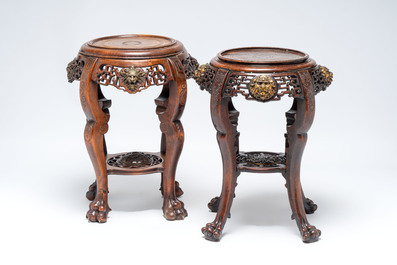 Attributed to Gabriel Viardot (1830-1906): two gilt-bronze-mounted Japonism wooden stands, France, ca. 1900