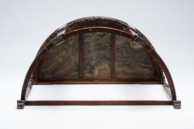 A fine Chinese marble-topped hongmu demi-lune console table, 19th C.
