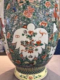 A large Chinese famille verte vase with narrative design, 19th C.