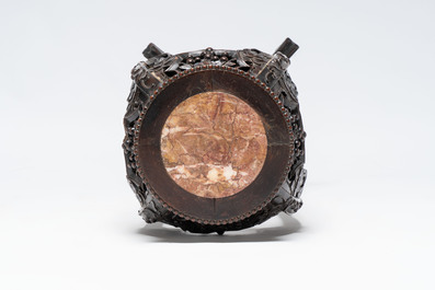 Four Chinese marble-topped hongmu stands, 19/20th C.