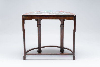 A fine Chinese marble-topped hongmu demi-lune console table, 19th C.