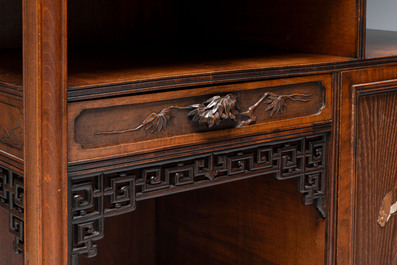 Gabriel Viardot (1830-1906): A wooden Japonism display cabinet with mother-of-pearl and bone inlay, France, marked and dated 1886