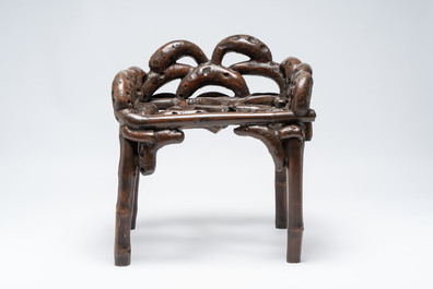 An unusual Chinese chair made from bamboo roots, 19th C.