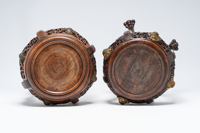 Attributed to Gabriel Viardot (1830-1906): two gilt-bronze-mounted Japonism wooden stands, France, ca. 1900