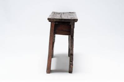 A Tibetan finely painted polychrome wooden folding table and an altar table, 18/19th C.