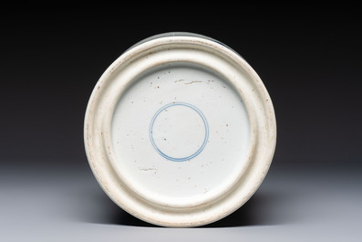 A Chinese blue and white 'Fisherman' brush pot, 20th C.