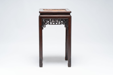 A Chinese hongmu stand and a square low table, 19th C.