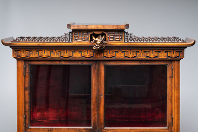 Gabriel Viardot (1830-1906): A wooden Japonism display cabinet with mother-of-pearl and bone inlay, France, marked and dated 1886