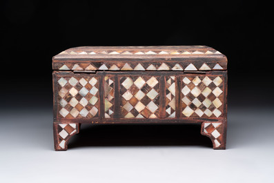 An Ottoman mother-of-pearl and tortoiseshell-inlaid casket, 19th C.