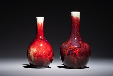 Two Chinese flamb&eacute;-glazed bottle vases, 19th C.