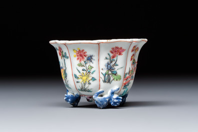 A rare Chinese famille rose moulded cup and saucer with floral design, Yongzheng