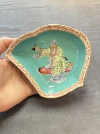 A rare Chinese famille rose turquoise-ground nine-piece 'butterfly' sweetmeat set with immortals, Guangxu mark and of the period