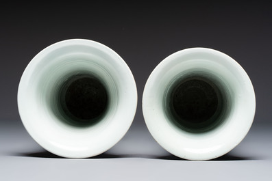 A pair of large Chinese blue and white 'Gu' vases with elegant ladies and playing boys, Kangxi