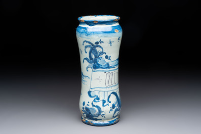 A blue and white Italian albarello, inscribed 'Mirice', 18th C.