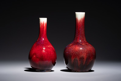 Two Chinese flamb&eacute;-glazed bottle vases, 19th C.
