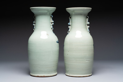 Five Chinese blue and white celadon-ground vases, 19th C.