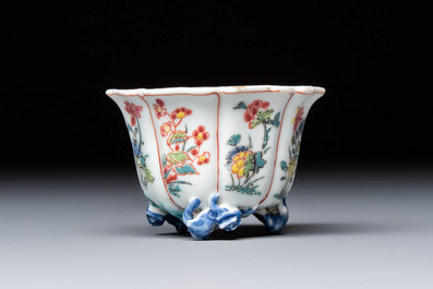 A rare Chinese famille rose moulded cup and saucer with floral design, Yongzheng