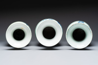 Five Chinese blue and white celadon-ground vases, 19th C.