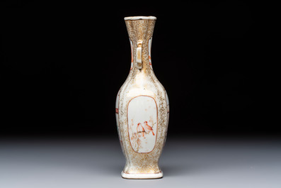 A Chinese Canton famille rose gilt-decorated vase with figural design, Qianlong