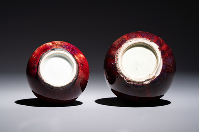 Two Chinese flamb&eacute;-glazed bottle vases, 19th C.