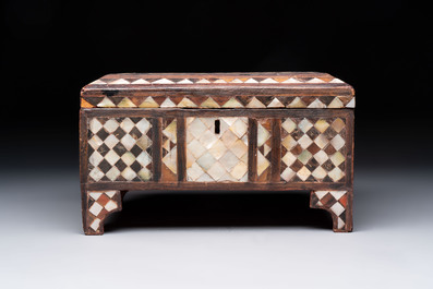 An Ottoman mother-of-pearl and tortoiseshell-inlaid casket, 19th C.