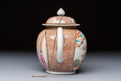 A Chinese Canton famille rose 'Mandarin Subject' teapot, Qianlong
