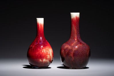 Two Chinese flamb&eacute;-glazed bottle vases, 19th C.