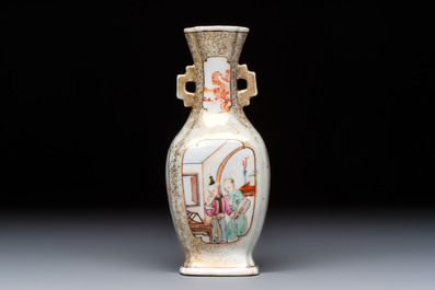 A Chinese Canton famille rose gilt-decorated vase with figural design, Qianlong