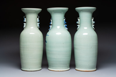 Five Chinese blue and white celadon-ground vases, 19th C.