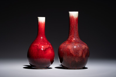 Two Chinese flamb&eacute;-glazed bottle vases, 19th C.