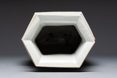 A Chinese Qianjiang cai hexagonal 'Figural' and 'Rooster' vase, signed Gao Hengsheng 高恆生, dated 1897