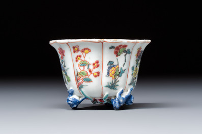 A rare Chinese famille rose moulded cup and saucer with floral design, Yongzheng