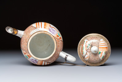 A Chinese Canton famille rose 'Mandarin Subject' teapot, Qianlong