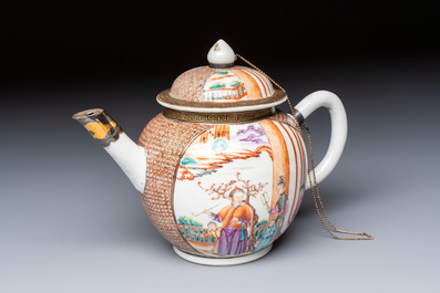 A Chinese Canton famille rose 'Mandarin Subject' teapot, Qianlong