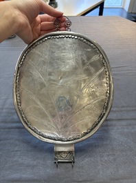 A Chinese silver-plated oval mirror, 19/20th C.