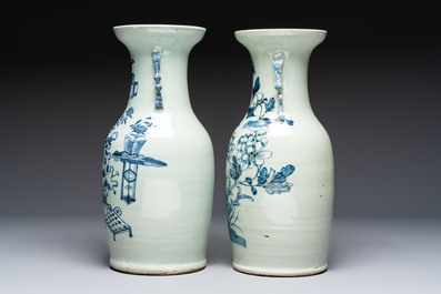 Five Chinese blue and white celadon-ground vases, 19th C.
