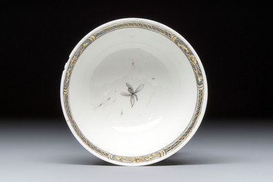 A rare Chinese famille rose erotic 'Milkmaid' cup and saucer, Qianlong, ca. 1740