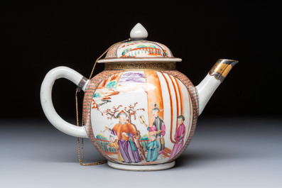 A Chinese Canton famille rose 'Mandarin Subject' teapot, Qianlong