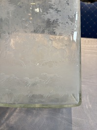 A large engraved glass 'hunting scene' flask, Southern Germany, 18th C.