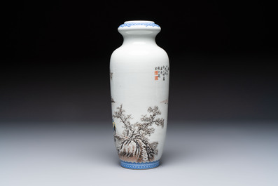 A Chinese polychrome-decorated 'Winter Landscape' vase, signed He Xuren 何許人 and with seal mark, dated 1934