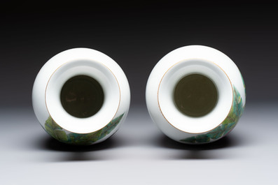 A pair of Chinese famille rose 'Dream of the Red Chamber 紅樓夢' vases, Jing De Zhen Zhi 景德鎮製 mark, signed Zhao Huimin 趙惠民, dated 1961