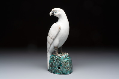 A fine Chinese polychrome-glazed hawk, 19th C.