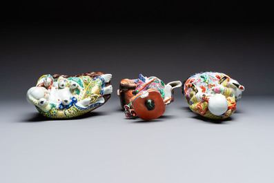 Three Chinese famille rose 'Milefo Buddha', 'Magu' and 'Shoulao' groups, 19/20th C.