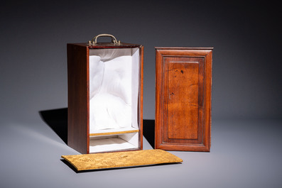 A Chinese claire-de-lune handled vase, with a wooden stand and its original hongmu box, Yongzheng mark, Republic