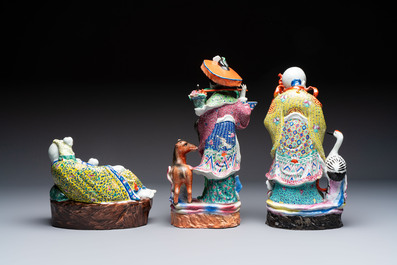 Three Chinese famille rose 'Milefo Buddha', 'Magu' and 'Shoulao' groups, 19/20th C.